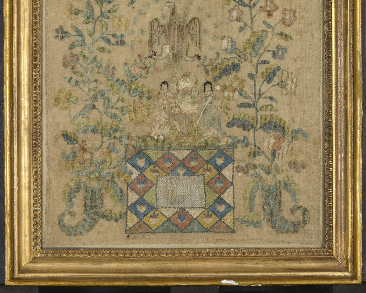 1958.0010.001 Needlework picture, 1956.0077.002 Frame, detail 2