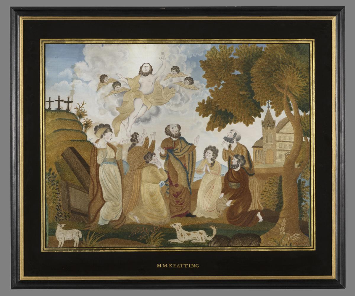1985.0096 A Needlework Picture, 1986.0507 Frame and Glass