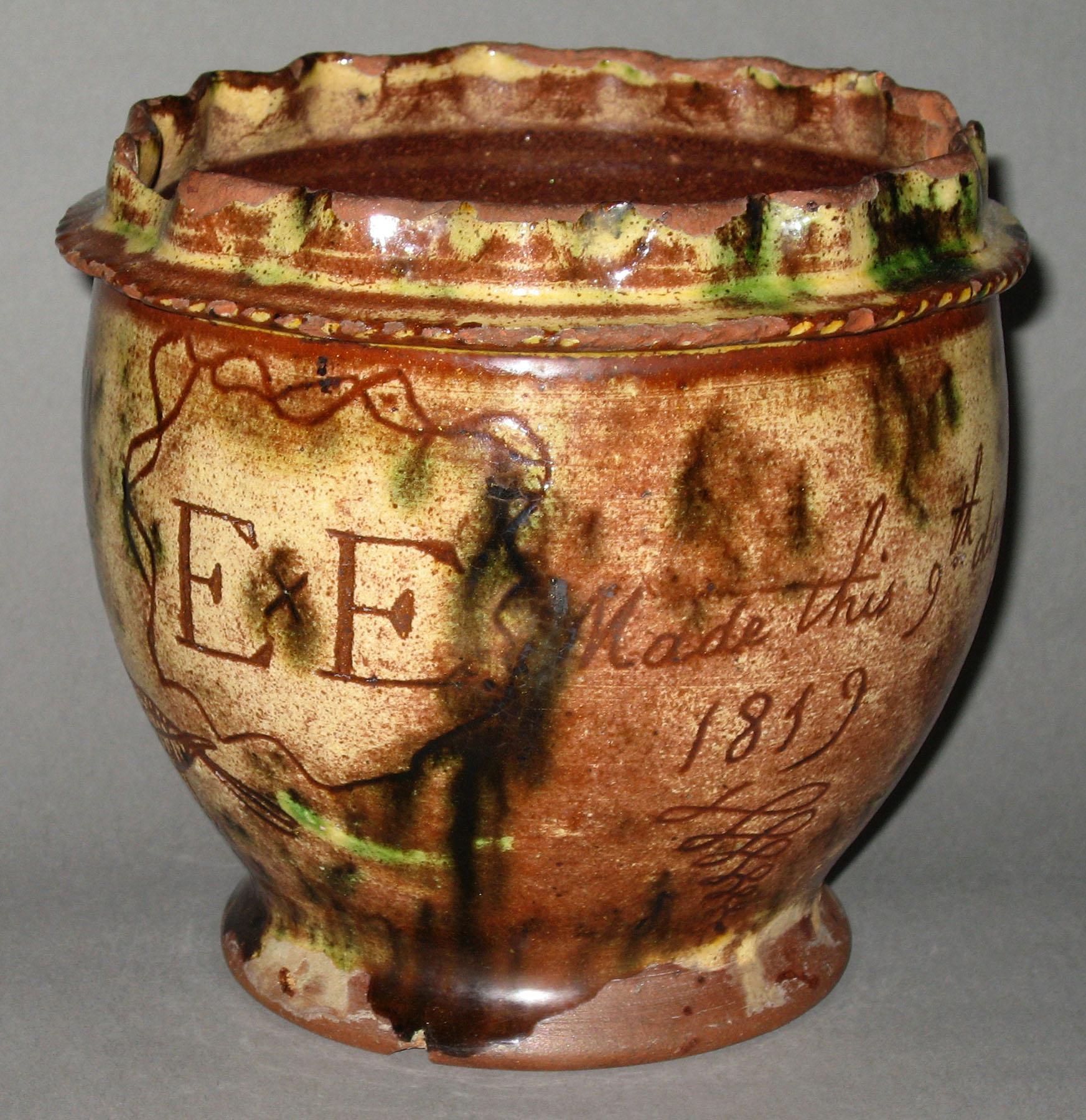 1958.0054 PA Sgraffito 1819 flower pot (view 1)