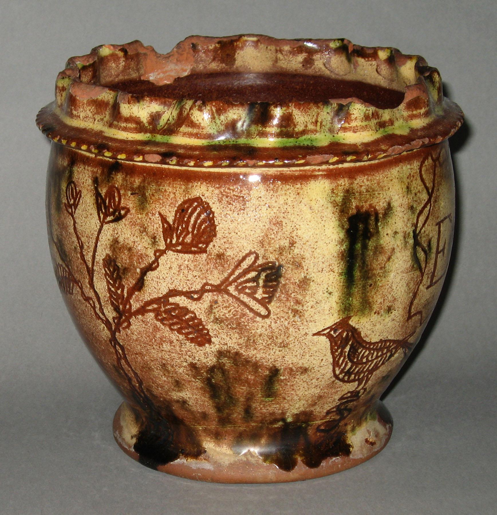 1958.0054 PA Sgraffito 1819 flower pot (view 3)