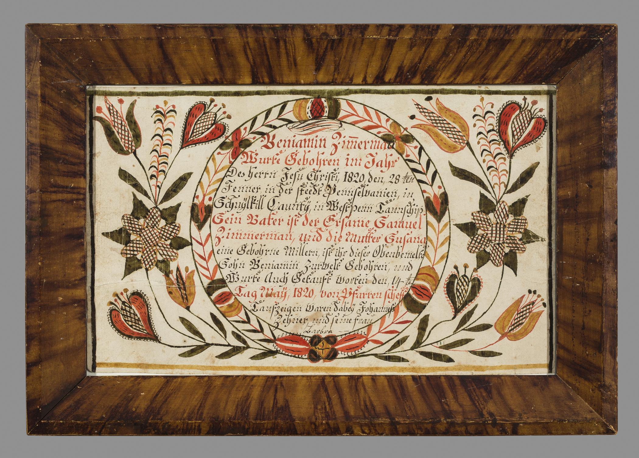 1958.0120.019 Fraktur, 1958.0067.013 Frame, view 1