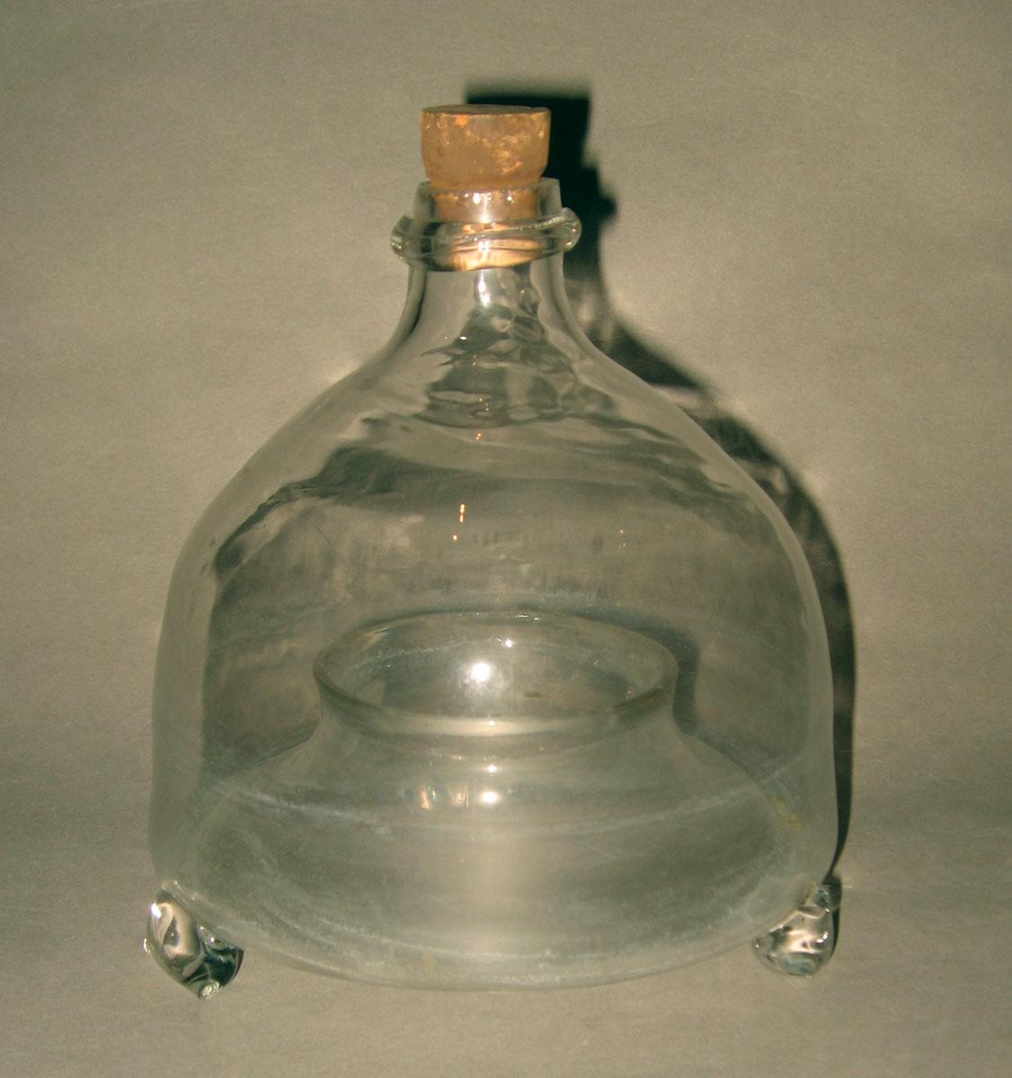 1987.0061 A, B Glass fly trap with cork stop