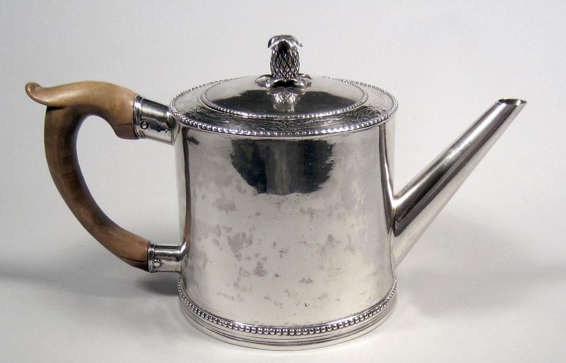 1990.0002.001 A, B Silver Teapot side 2