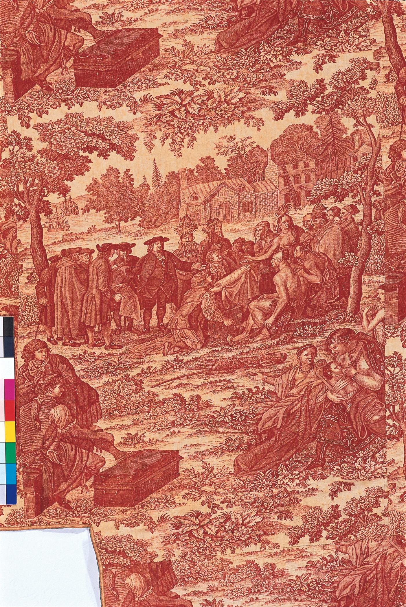 T127 textile, printed partial design repeat red