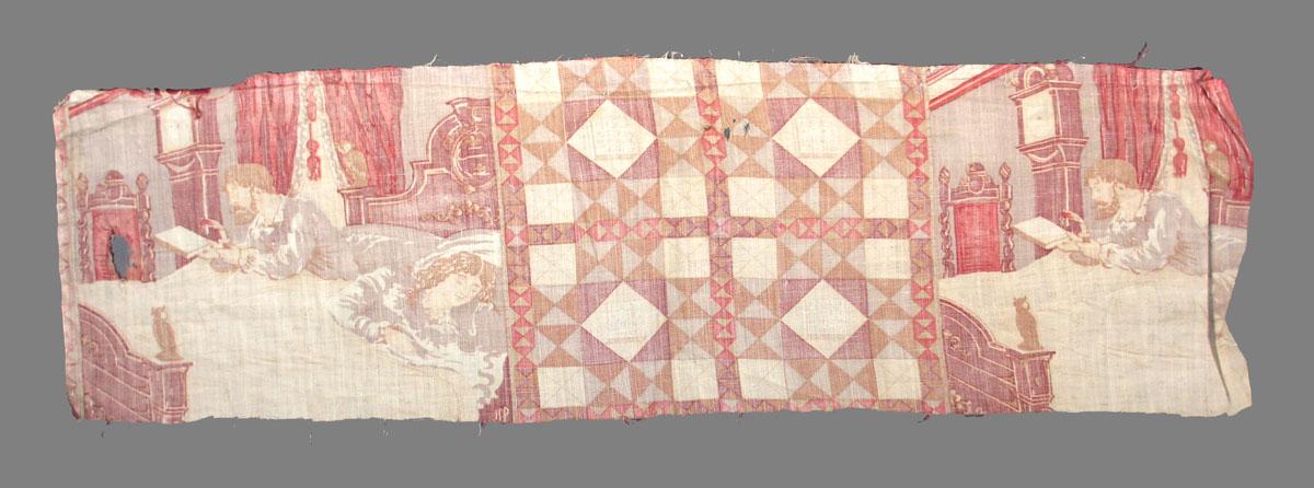 1958.0089.001 A textile, printed reverse