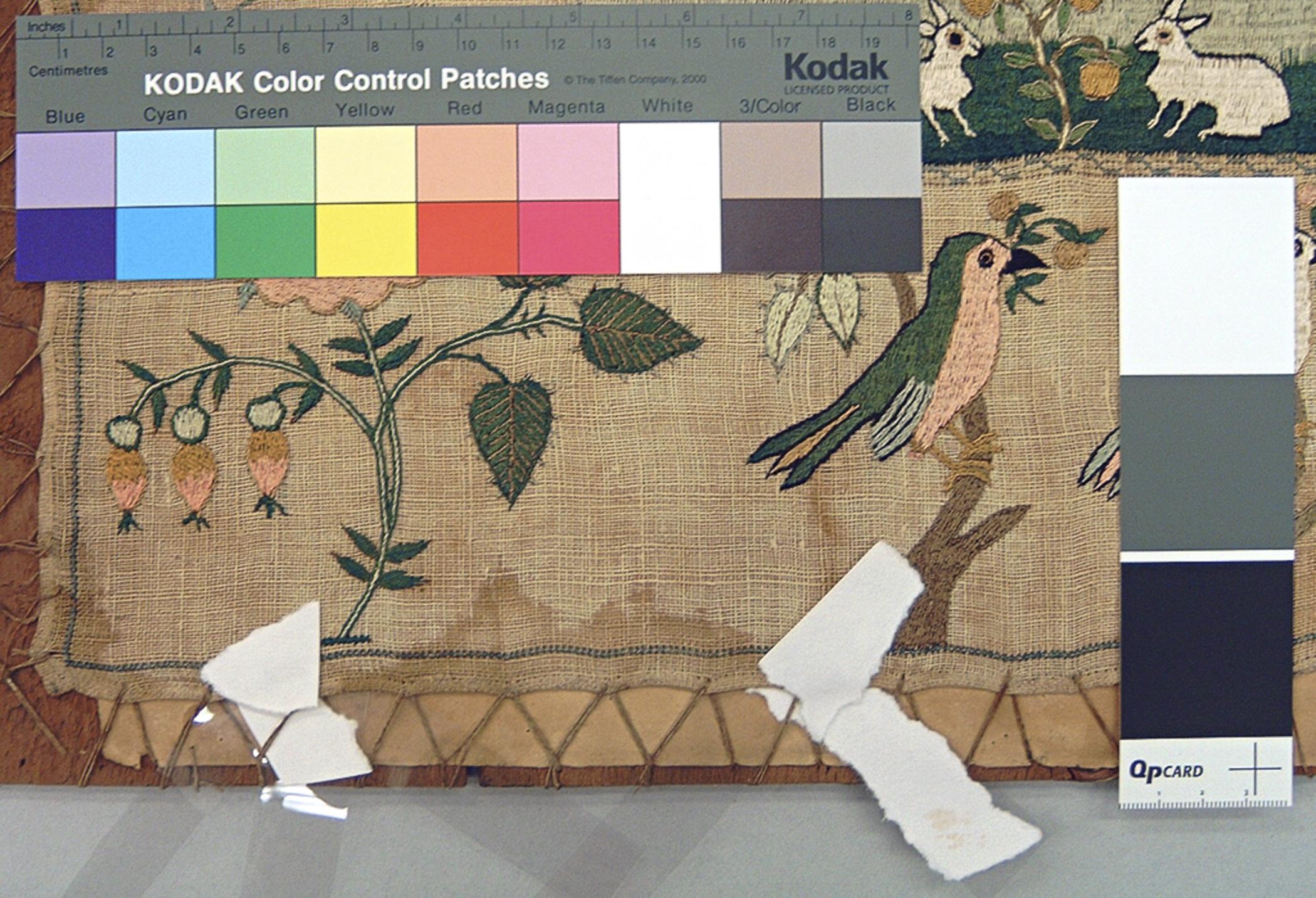 1992.0005 A Sampler, detail 12, blotters, conservation
