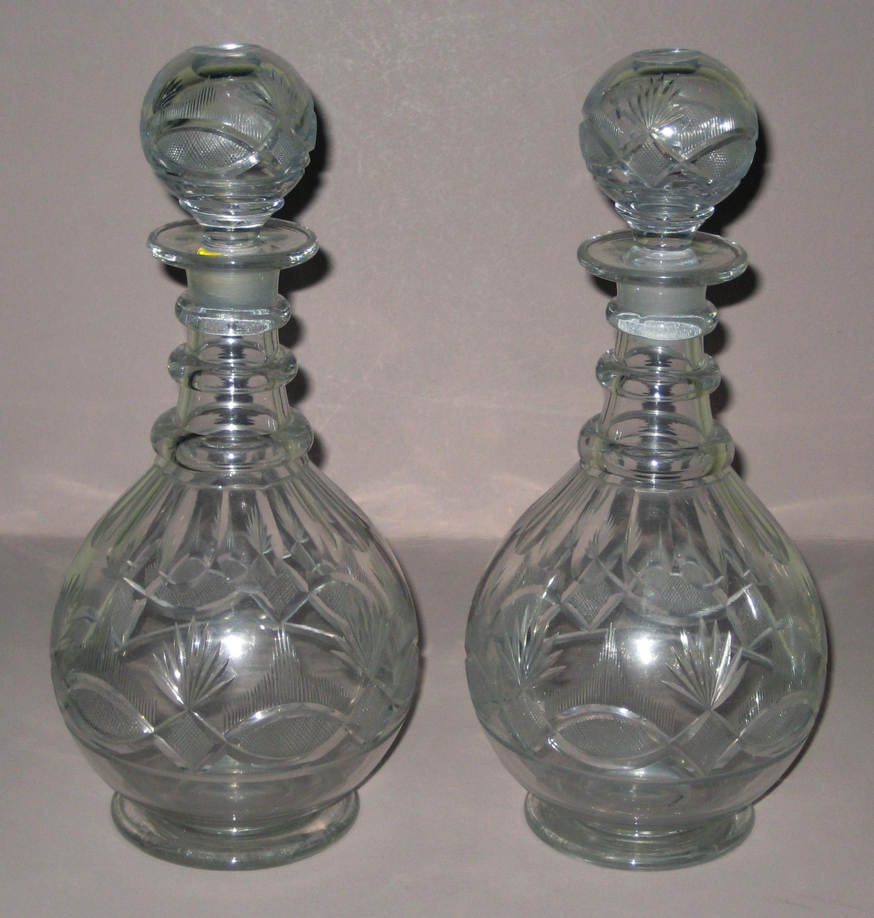 1994.0114.002 and .001 A,B Pair of cut glass decanters