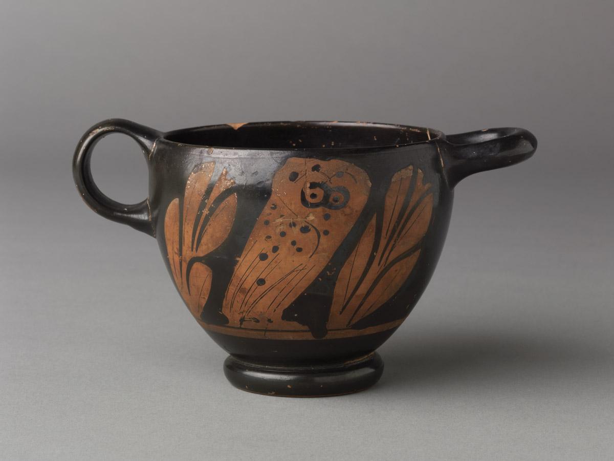 1996.0004.152 Greek redware "Owl" Skyphos