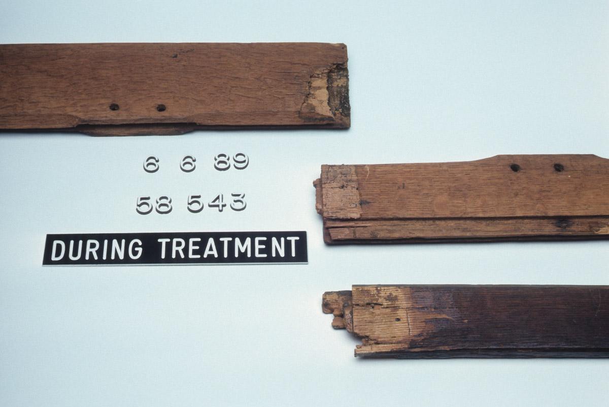 1958.0543 Chest, during conservation treatment, detail 1