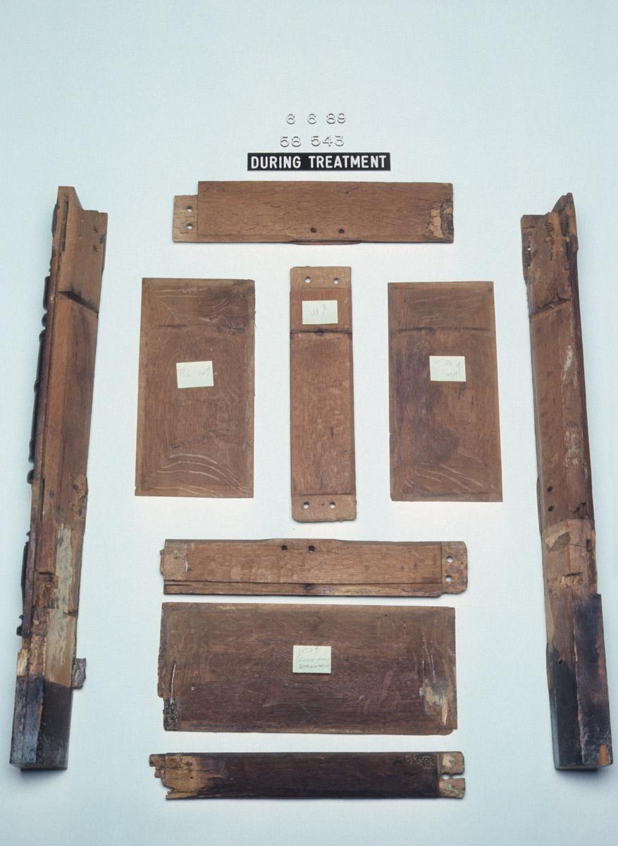 1958.0543 Chest, during conservation treatment, detail 2