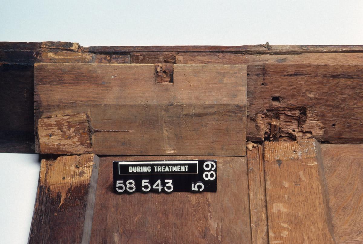 1958.0543 Chest, during conservation treatment, detail 3