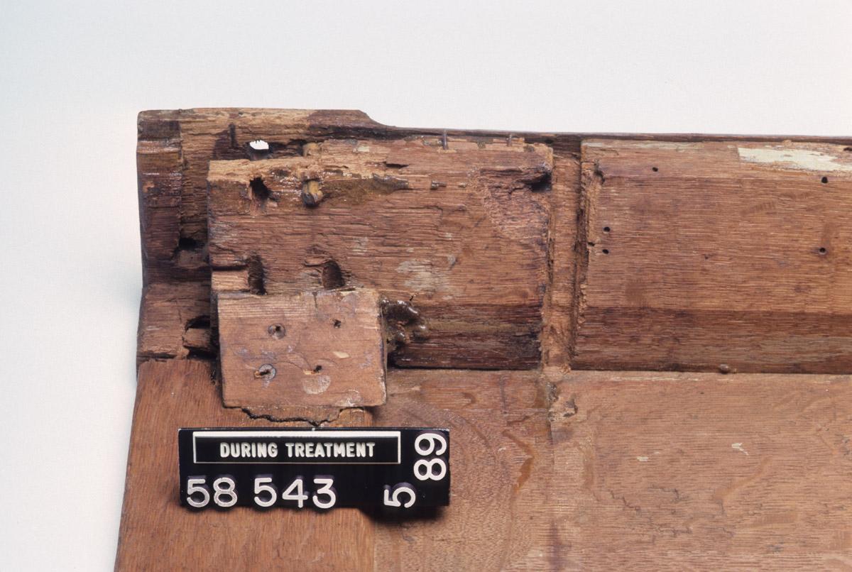 1958.0543 Chest, during conservation treatment, detail 9