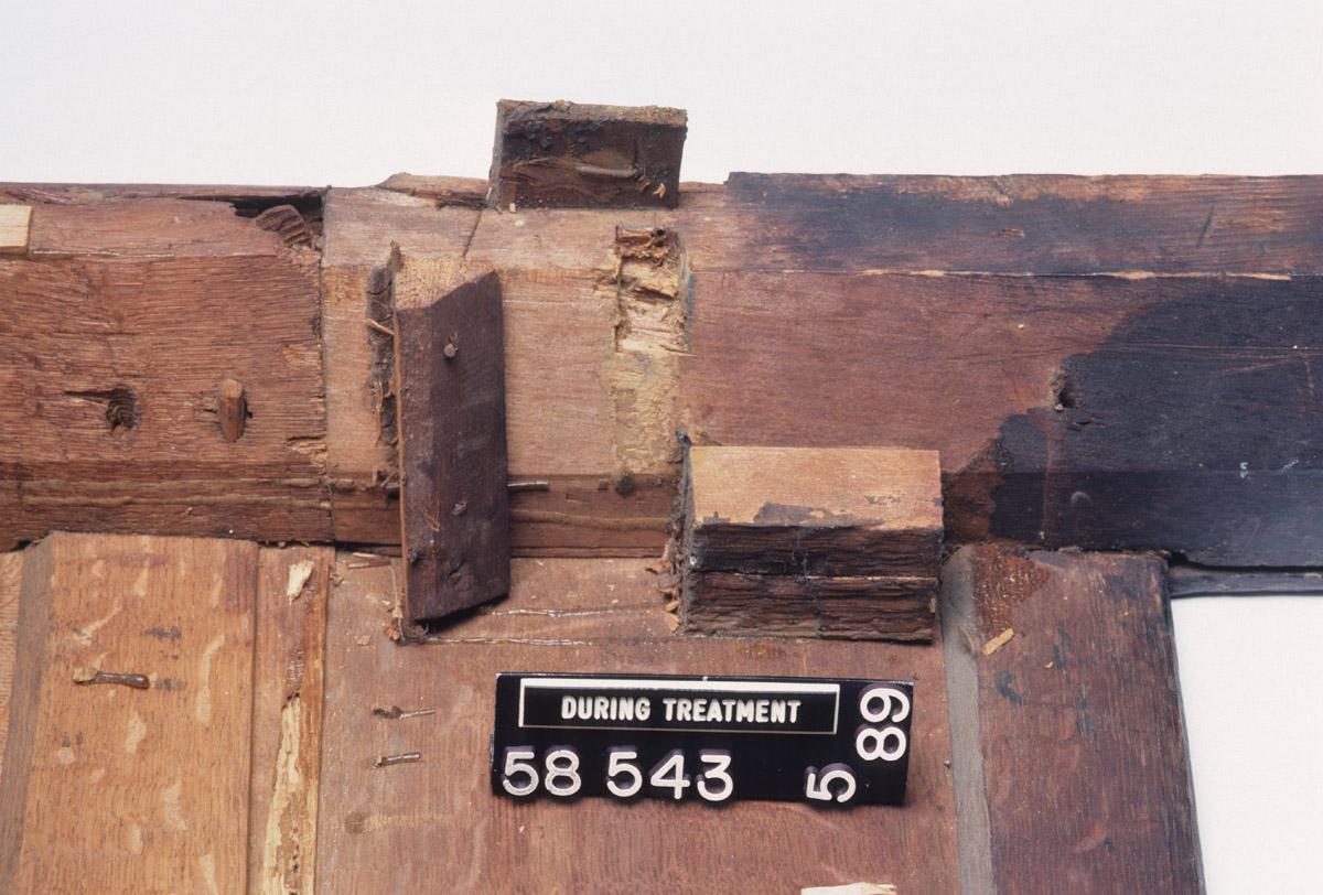1958.0543 Chest, during conservation treatment, detail 11
