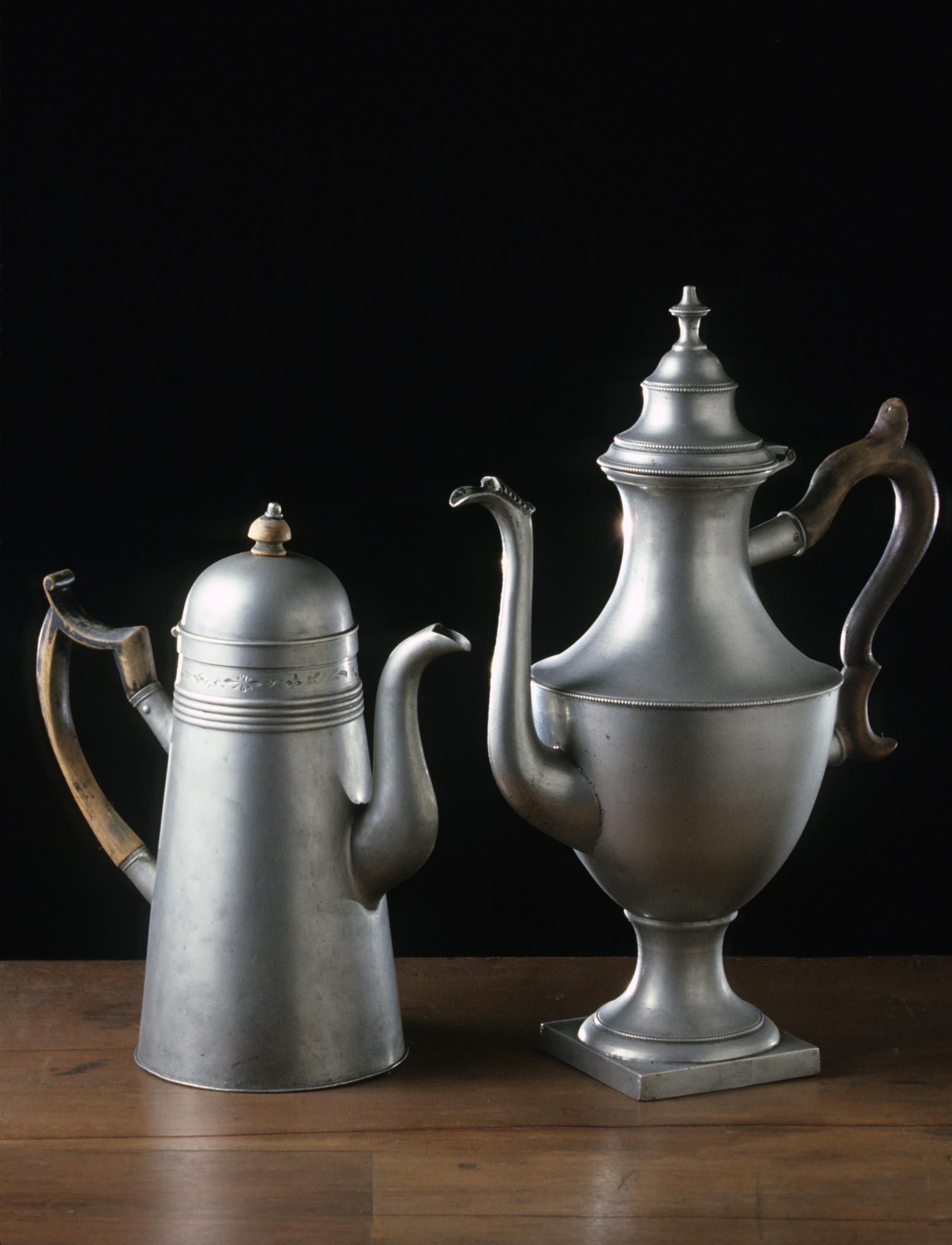1958.0673 and 1954.0033 Pewter coffeepots
