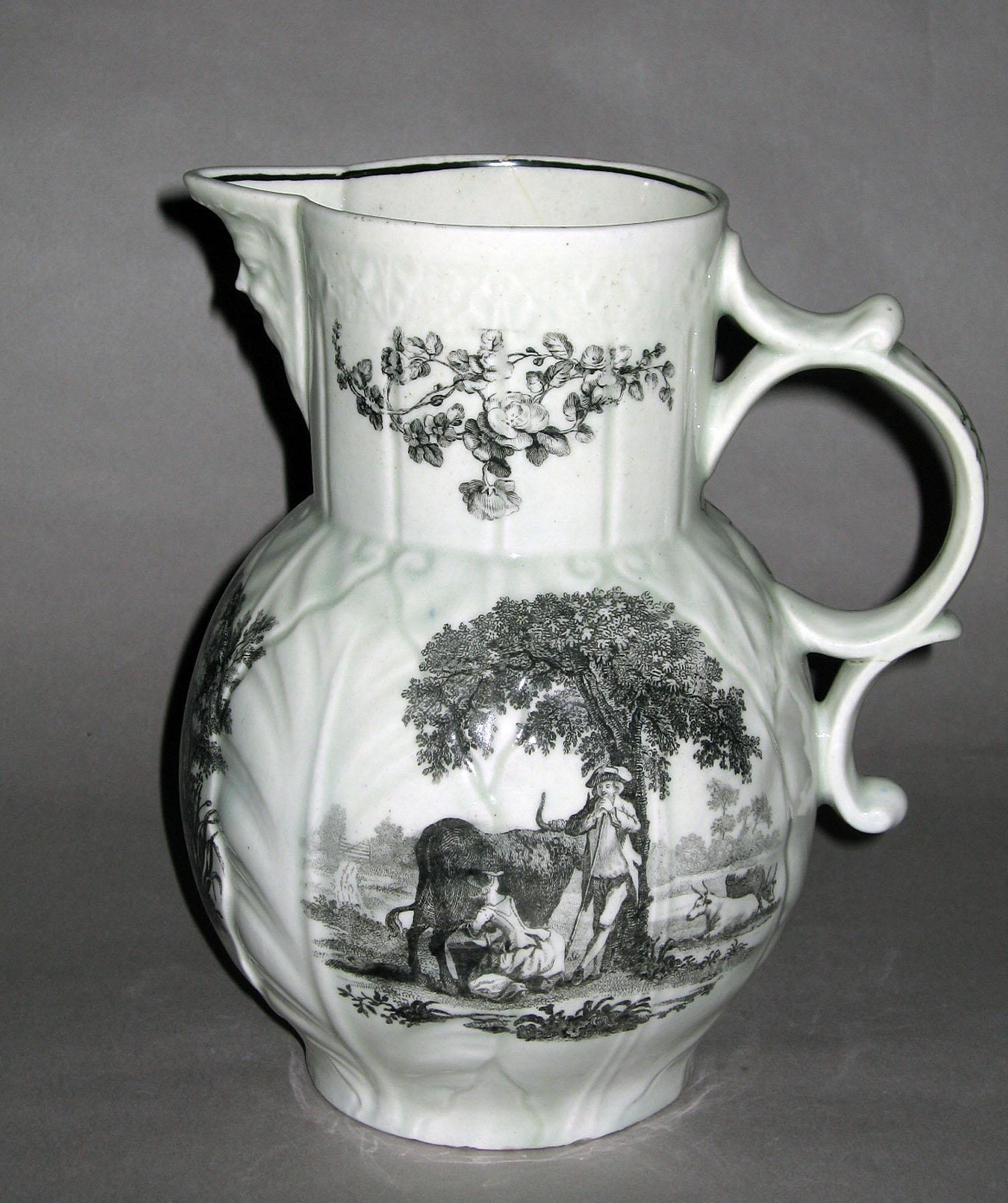 1958.0700 Worcester molded cabbage leaf jug (side 1)