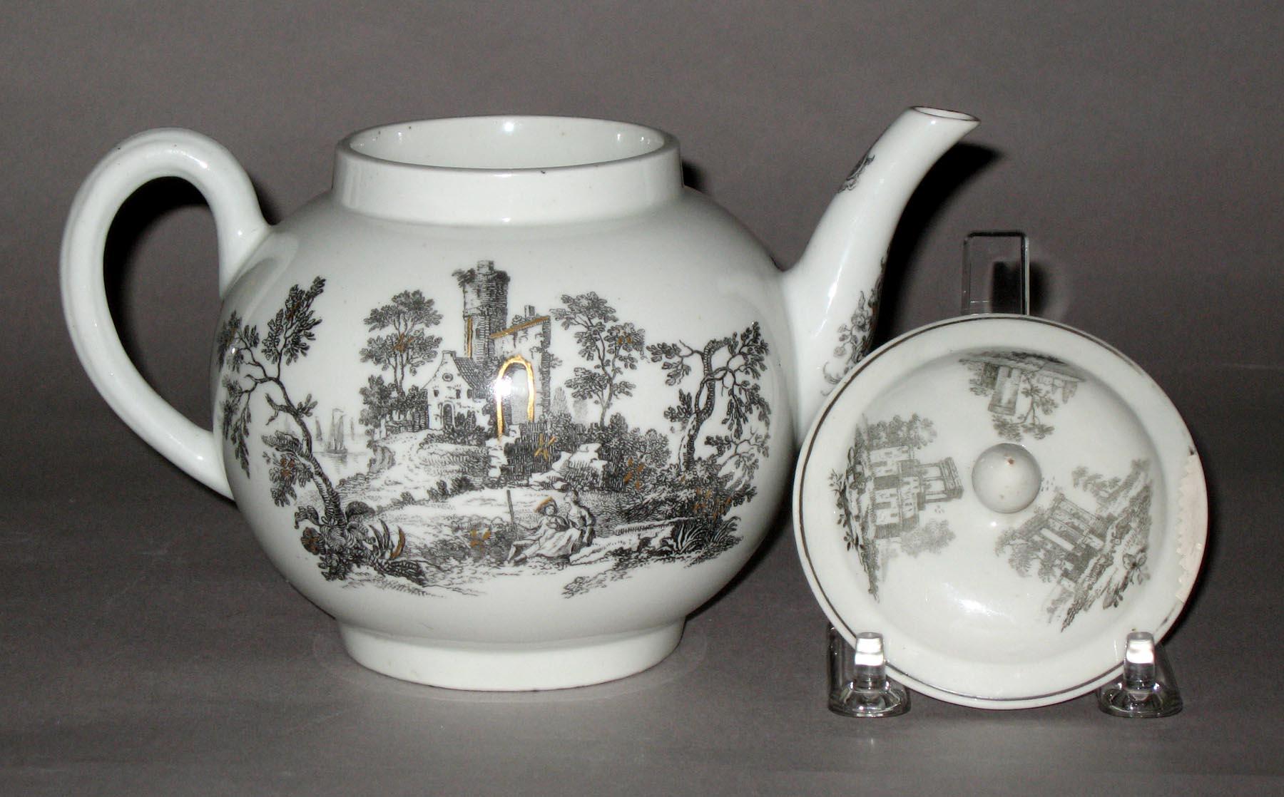 1958.0727 A, B Worcester porcelain printed teapot (side 2)