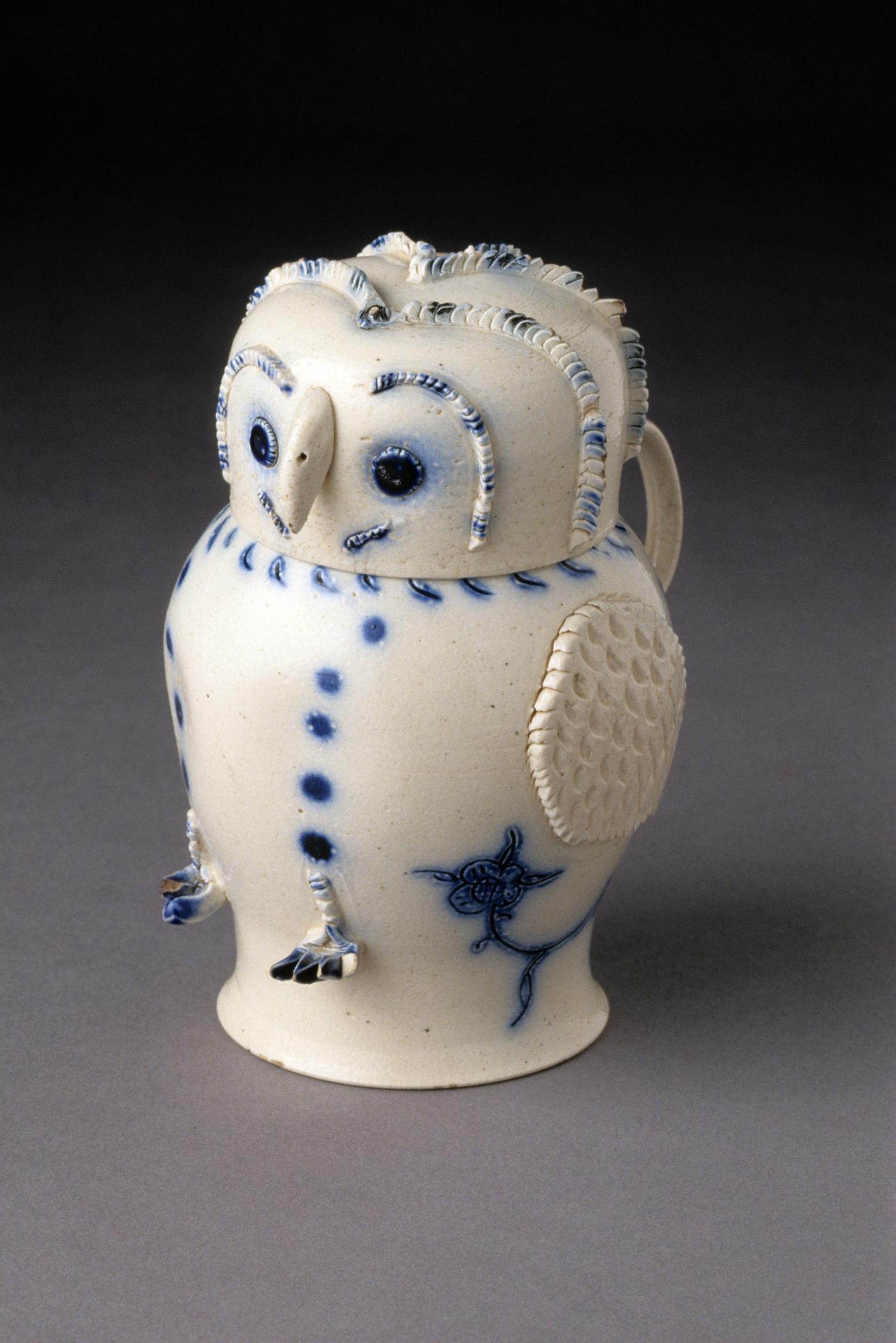 1998.0028.011 A, B Stoneware Owl Jug