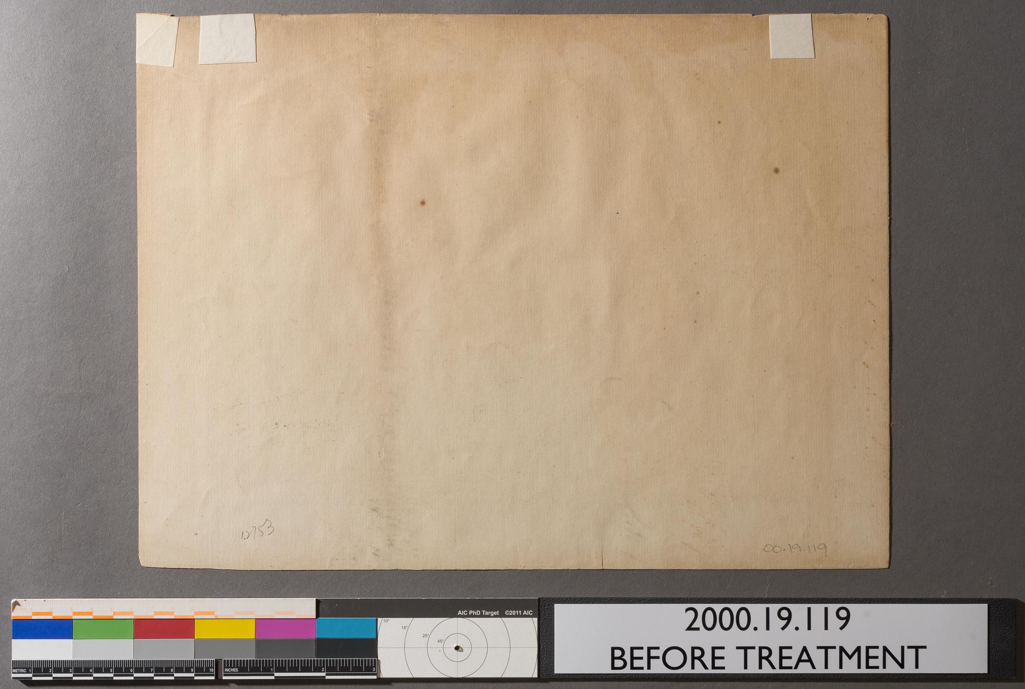 2000.0019.119 A Print, view 4, reverse, raking light, before conservation treatment