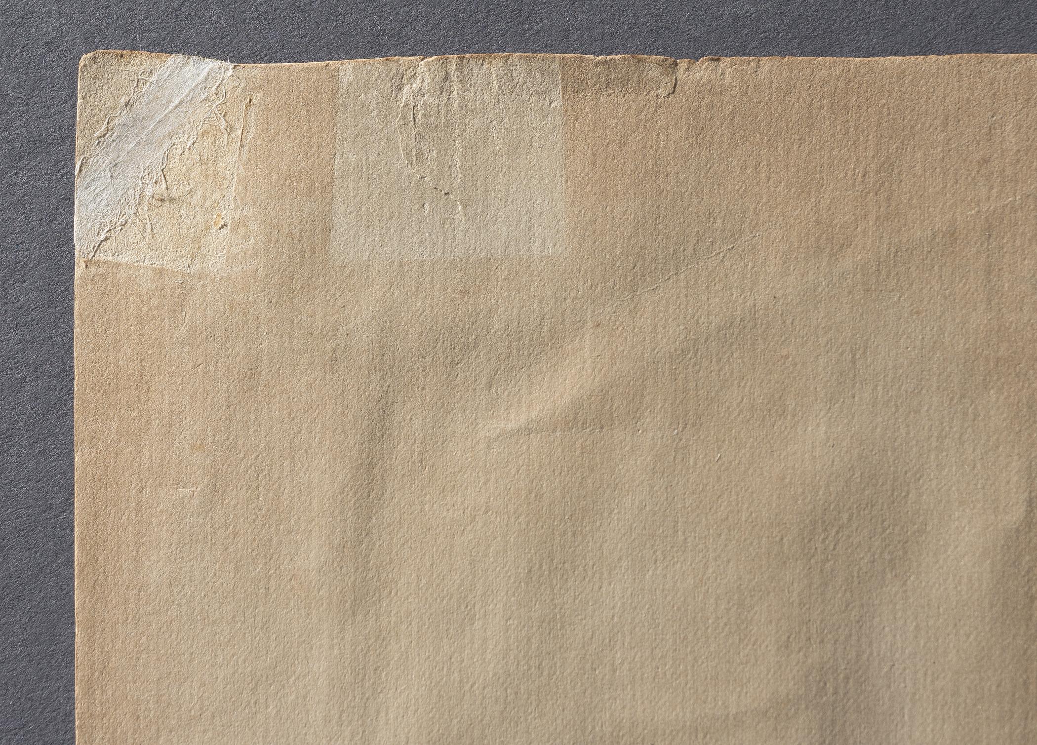 2000.0019.119 A Print, detail 3, reverse, raking light, after conservation treatment