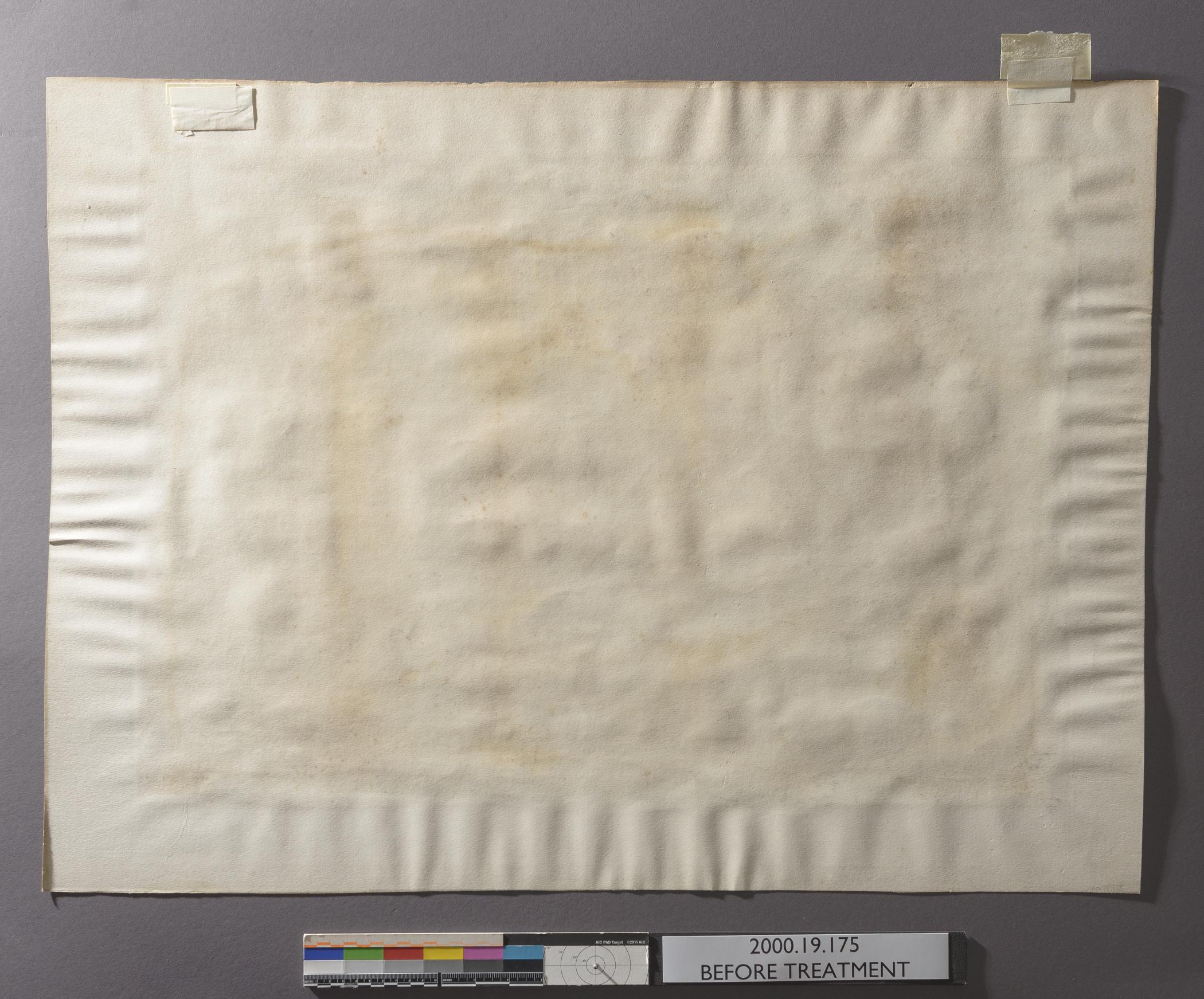 2000.0019.175 A Print, view 4, reverse, raking light, before conservation treatment