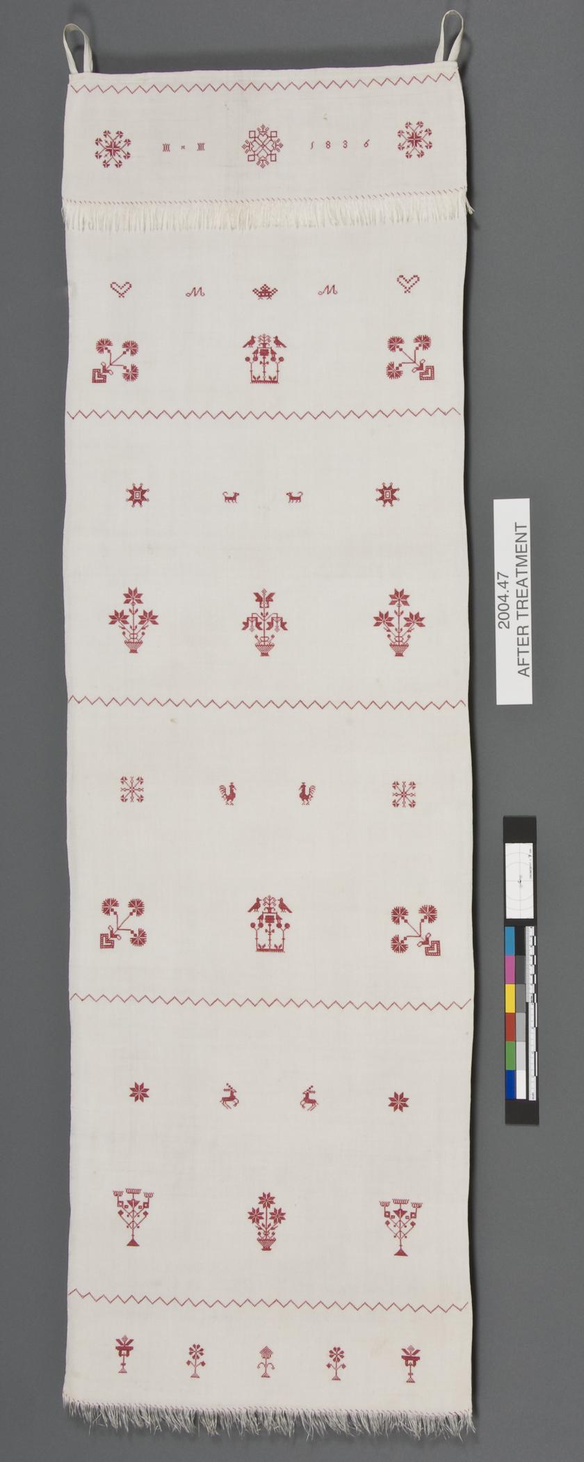 2000.0047 Towel, view 1, after conservation treatment