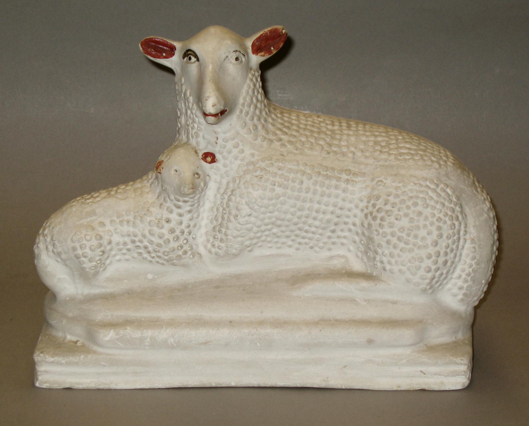 2000.0057.053 Chalkware sheep (ewe) and lamb
