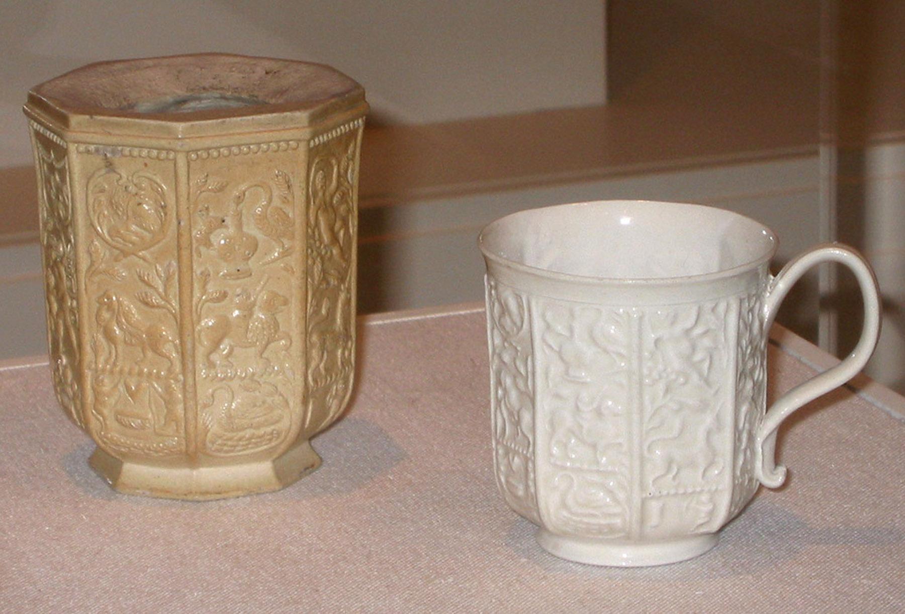 1970.0424, 1958.0873 Salt-glazed mold and cup