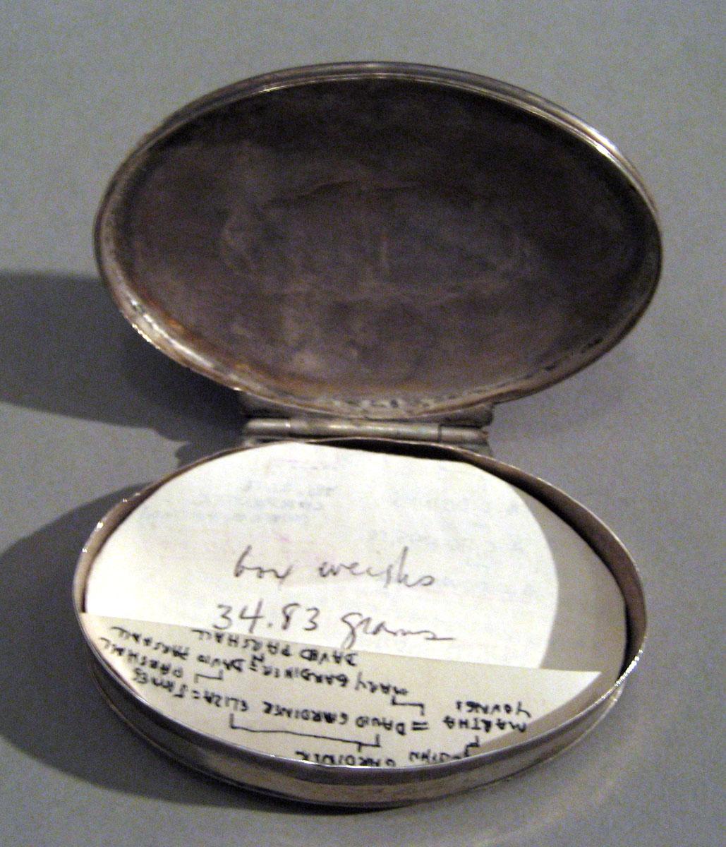 2001.0023 Silver Snuff Box interior with label