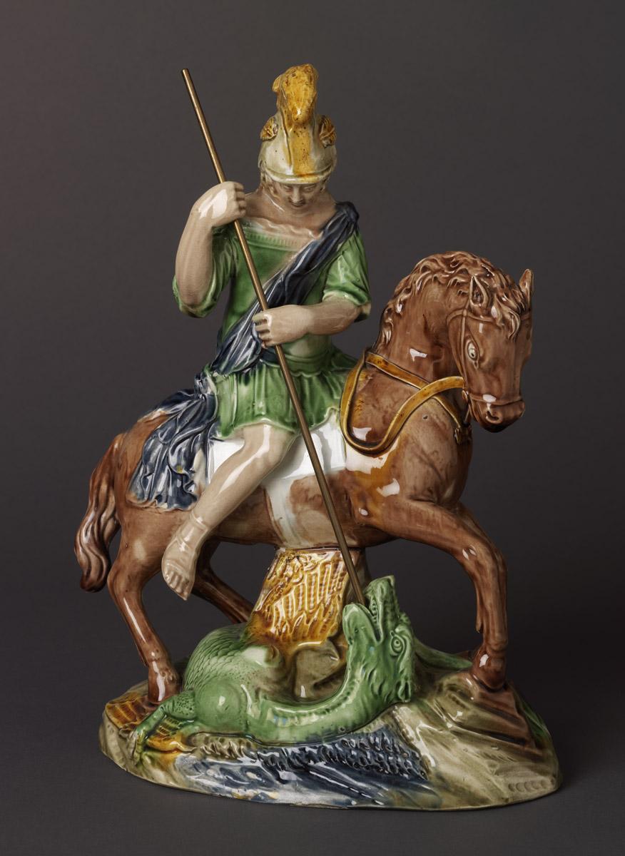 2002.0030.006 Pearlware figure of St. George and the Dragon