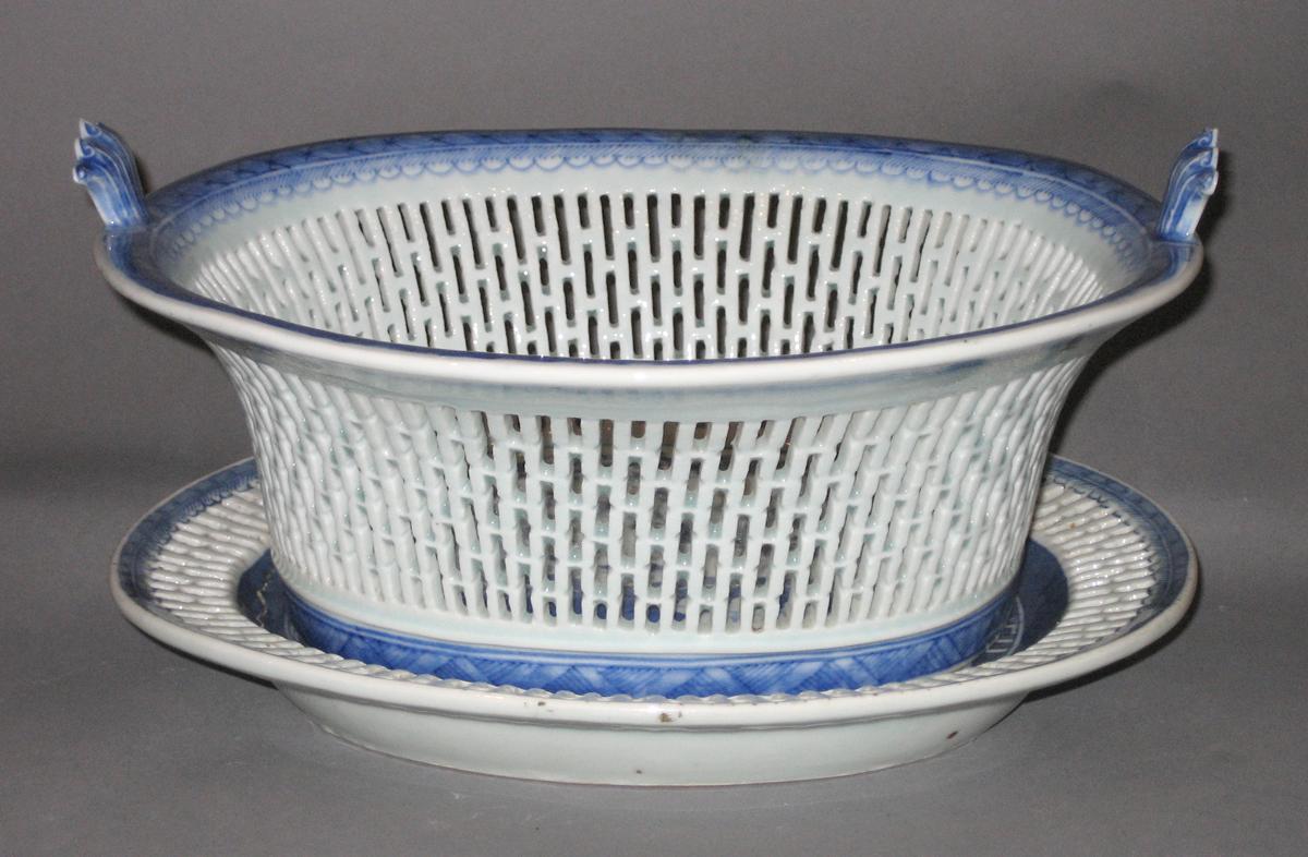2003.0012.023 A, B Porcelain basket and stand