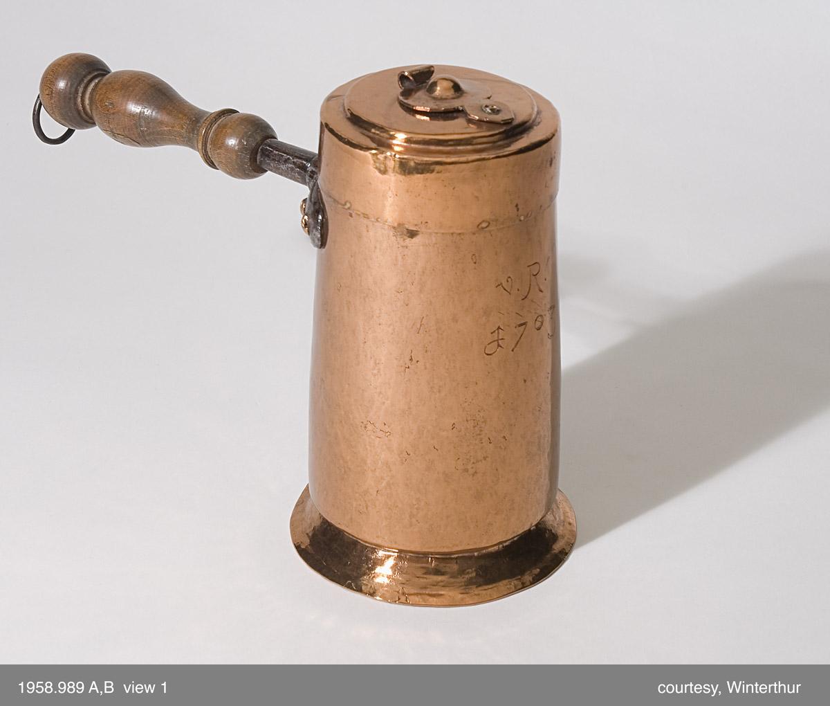 1958.0989 A, B Copper chocolate pot