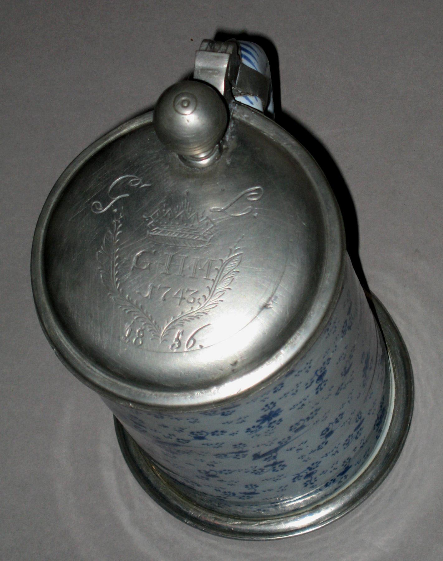 1958.0993 Delft tankard with dated mounts (top)