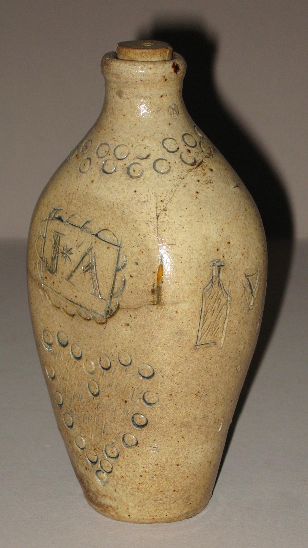 1958.1103 A, B Salt-glazed stoneware flask or pocket bottle