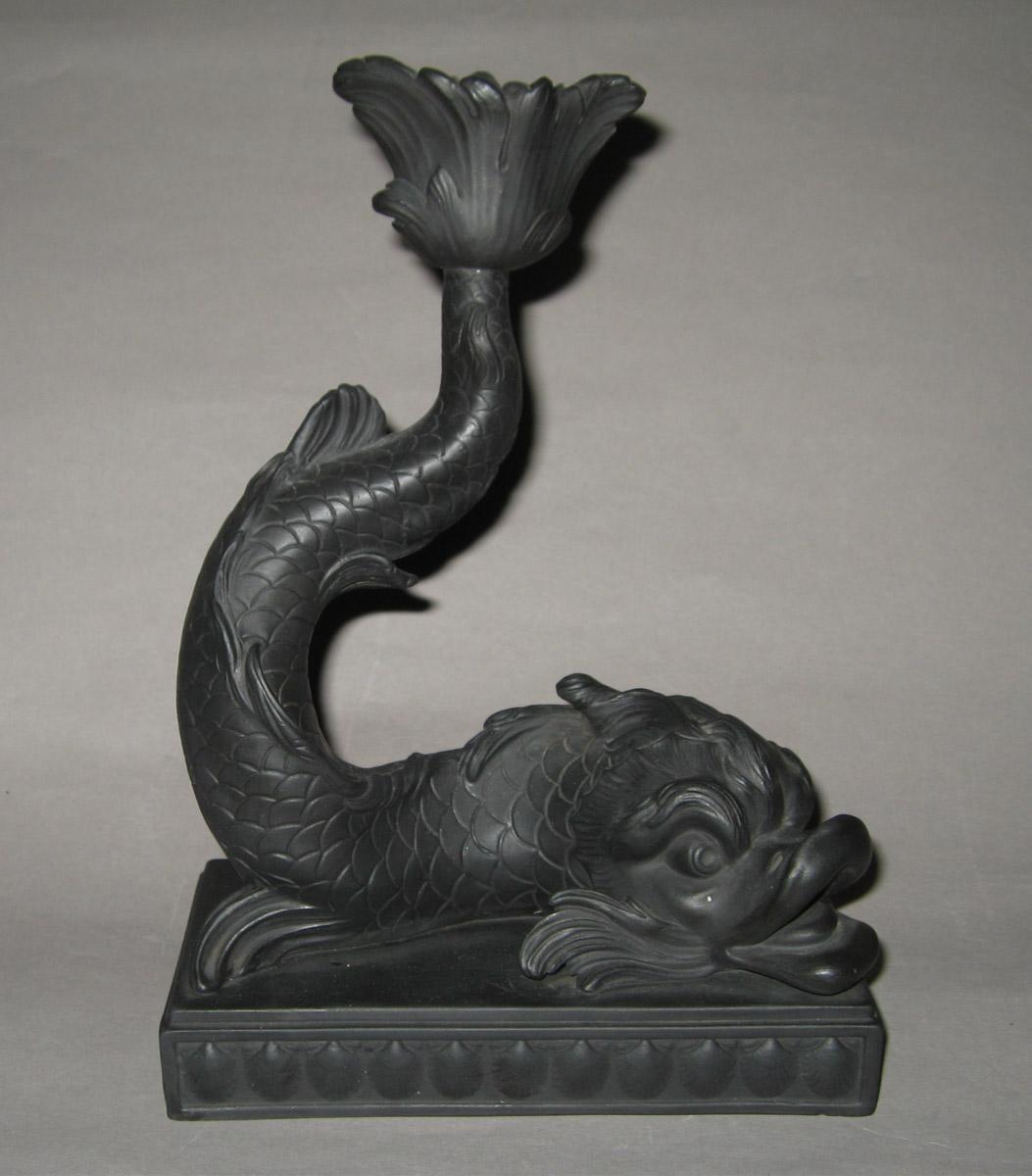 1958.1174 Black basalt dolphin candlestick