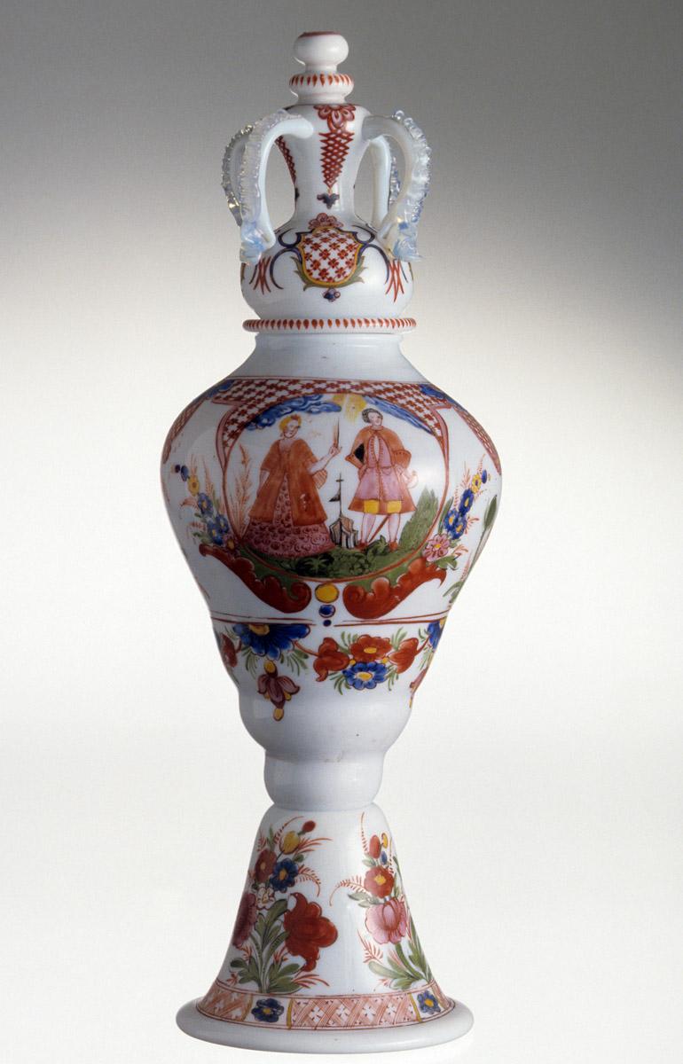 1958.1415 A, B (front) White Glass Garniture Vase