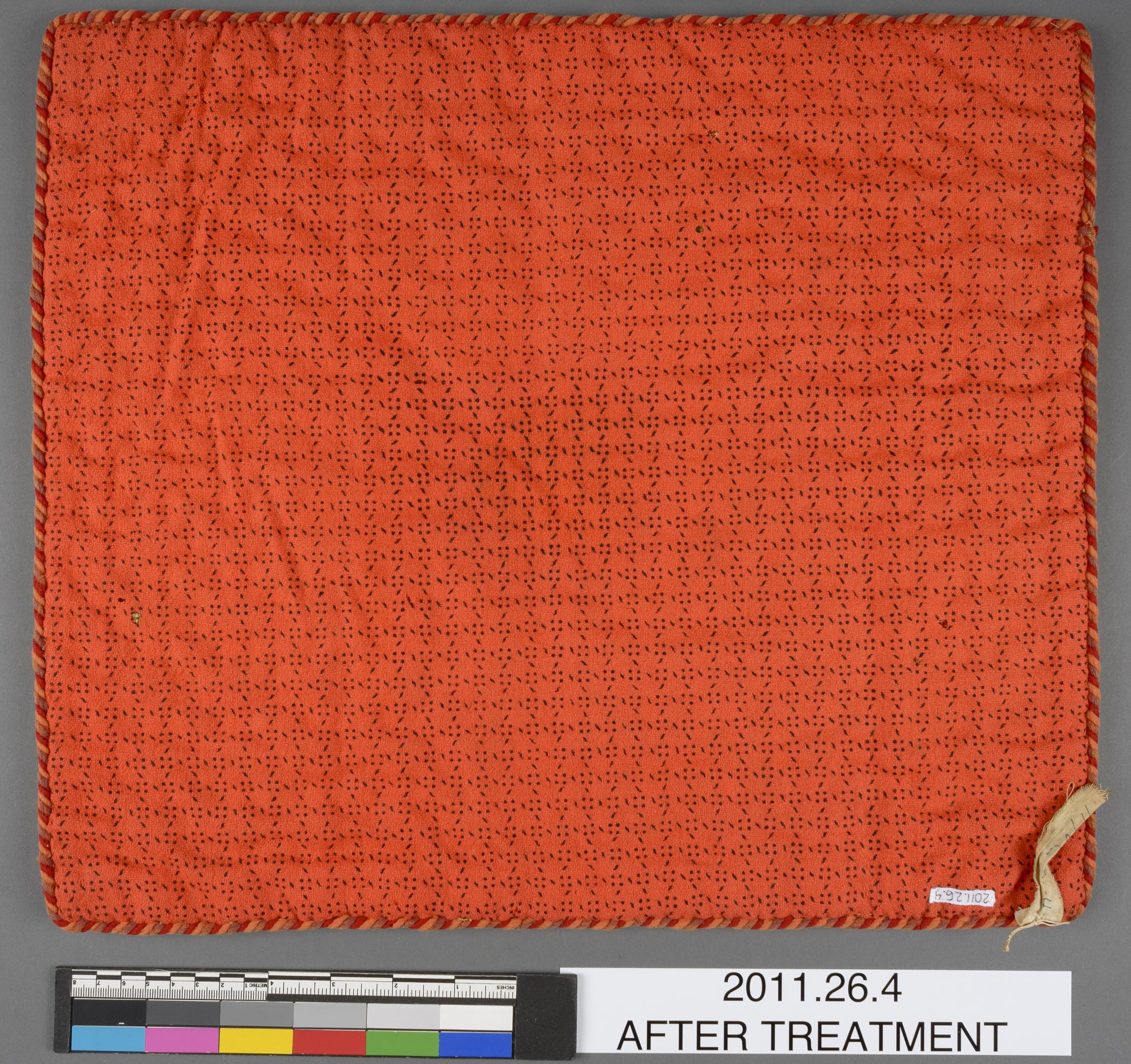 2011.0026.004 Cushion cover, view 2, reverse, after conservation treatment