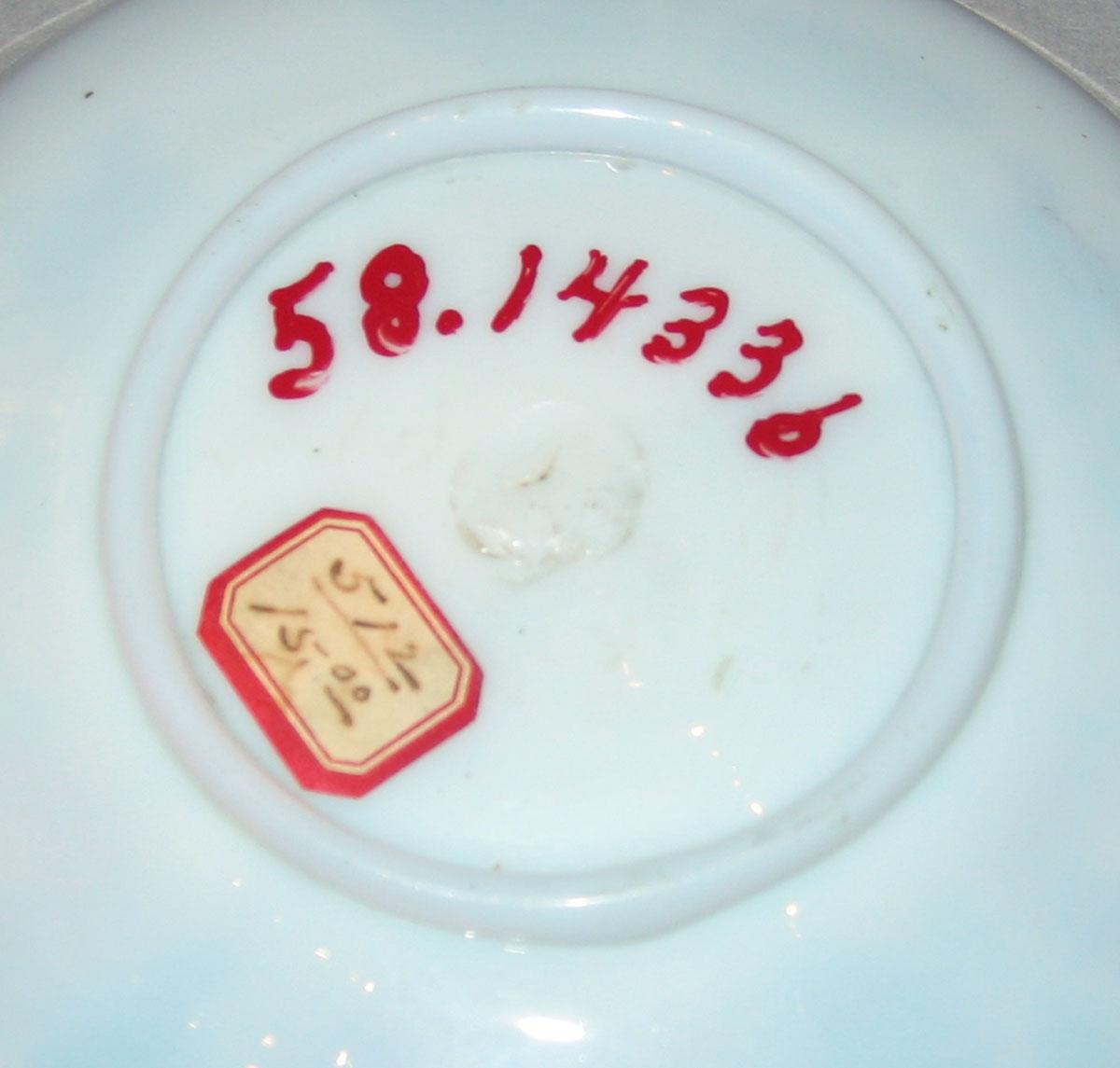 1958.1433 B White Glass Saucer (underside)