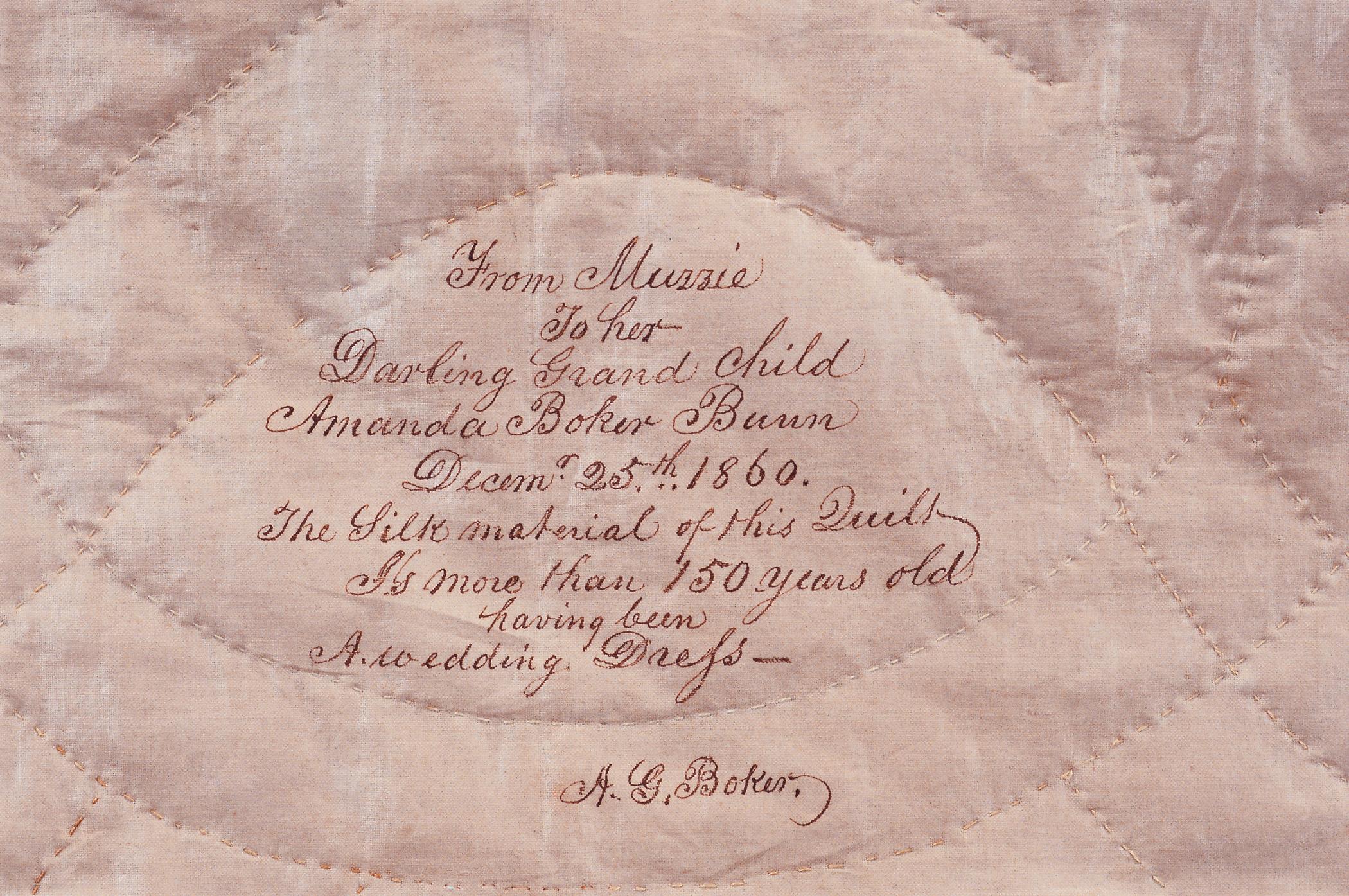 2005.0025 Quilt (Detail, inscription)