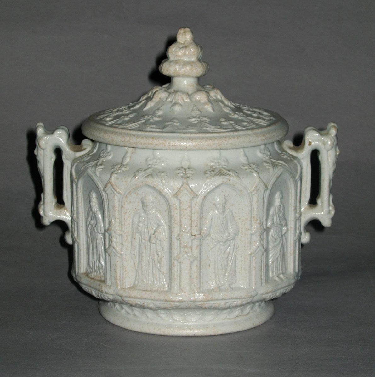 2005.0030.005 A, B Stoneware Apostle sugar bowl