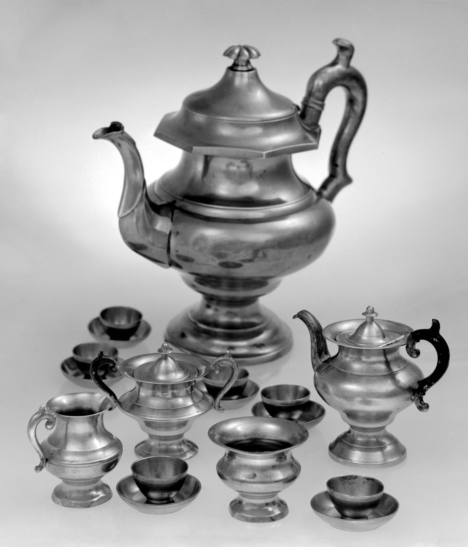 Britannia teapot and miniature tea set