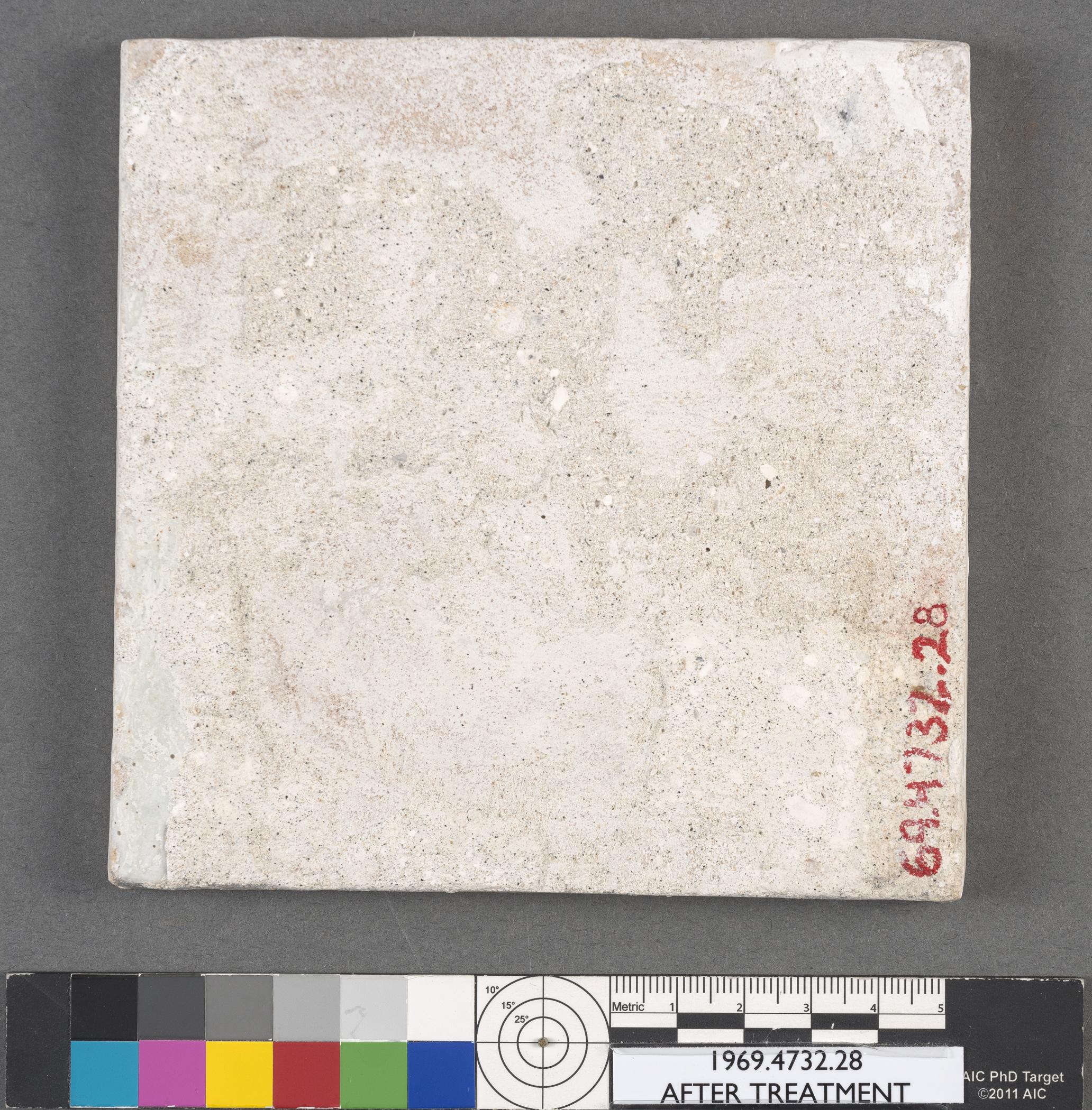 1969.4732.028 Tile, view 2, reverse, after conservation treatment