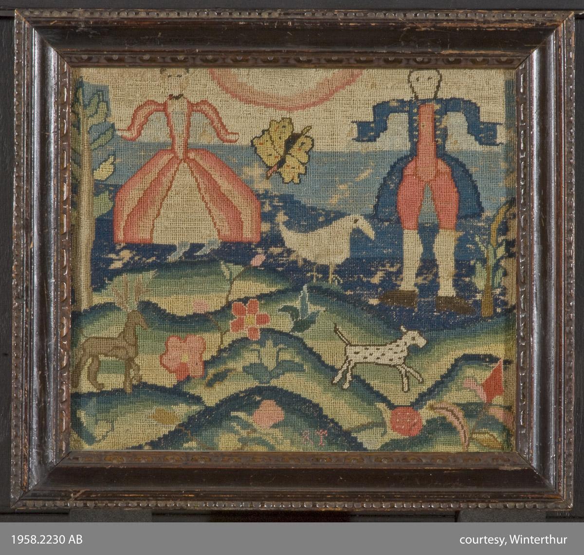 1958.2230 A, B Needlework picture with frame
