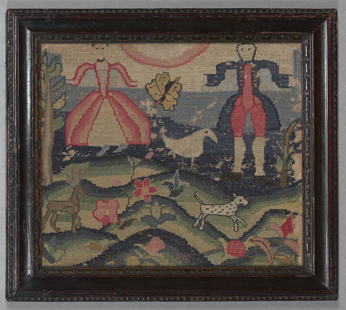 1958.2230 A,B Needlework Picture and Frame