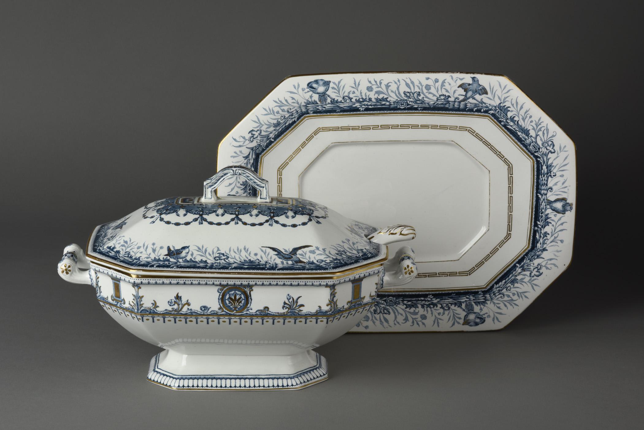 1996.0004.176 A Tureen, B Lid, C Tureen stand, D Ladle, view 3