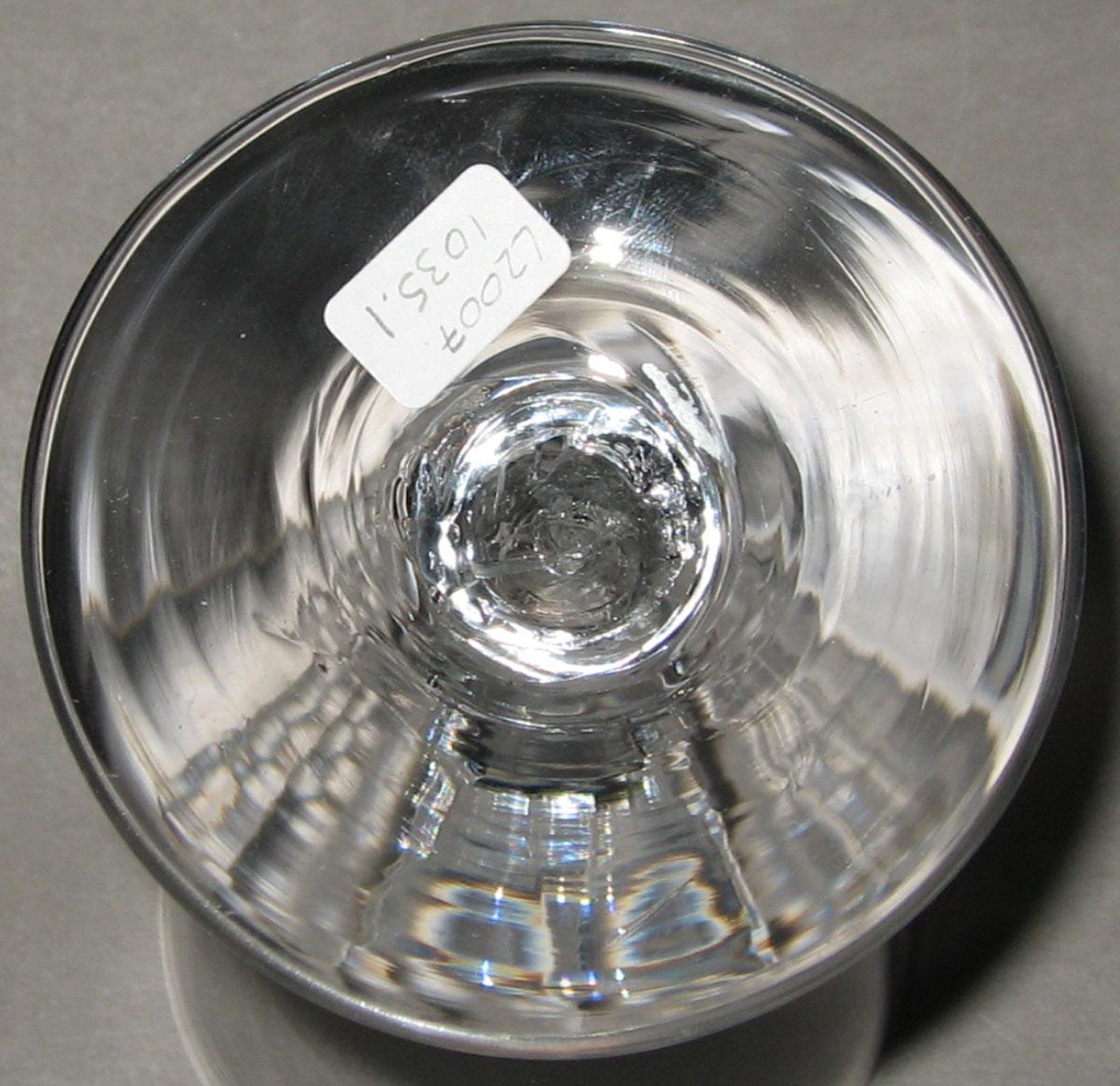 2007.0023.001 Colorless glass faceted stem wineglass (underside)
