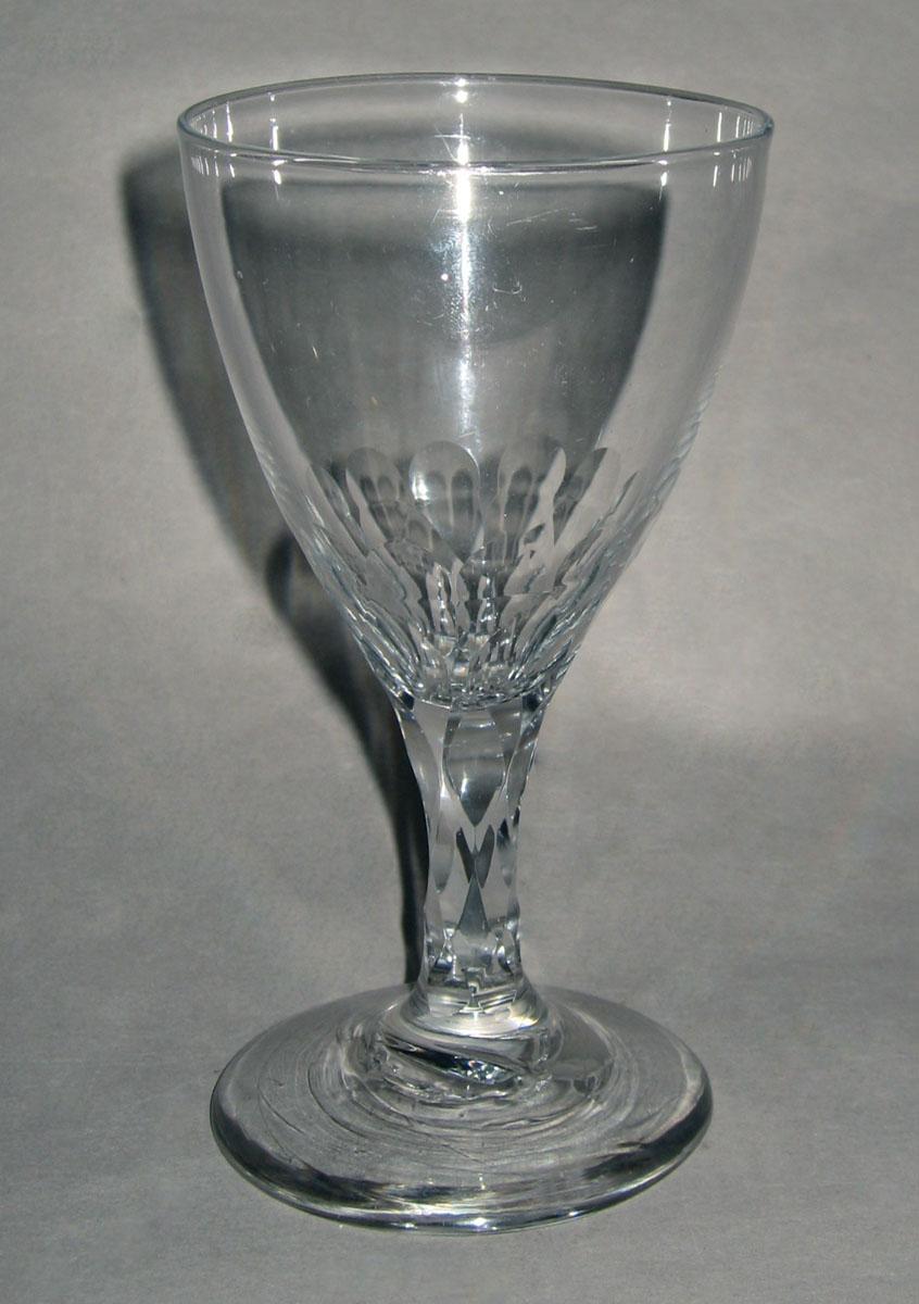 2007.0023.004 Colorless glass faceted stem wineglass