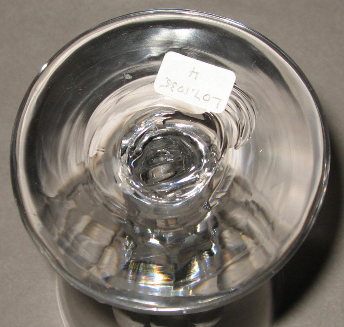 2007.0023.004 Colorless glass faceted stem wineglass (underside)