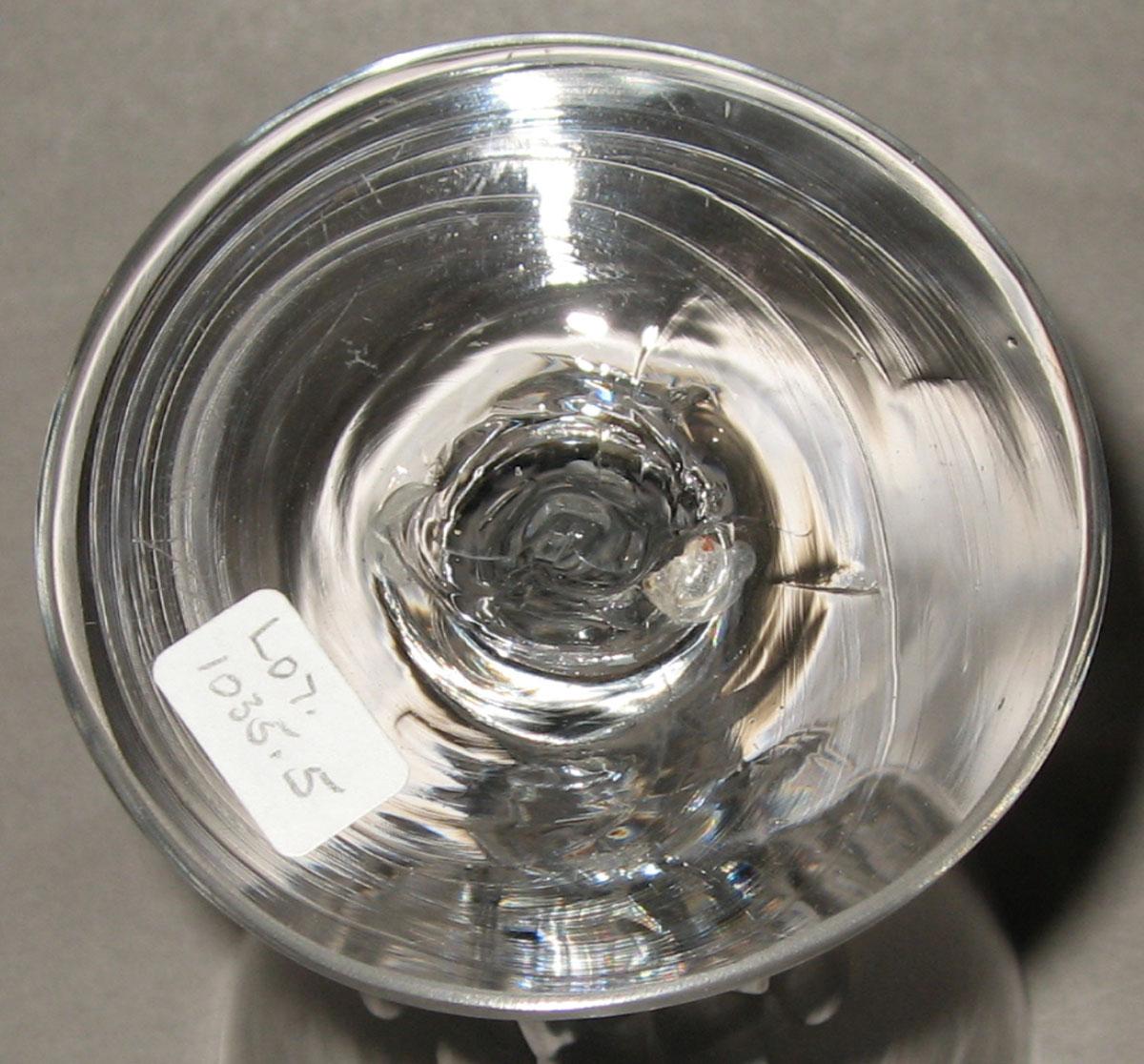 2007.0023.005 Colorless glass faceted stem wineglass (underside)