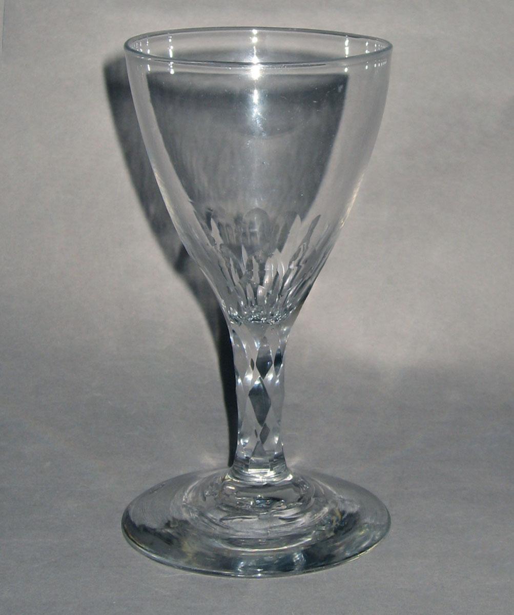 2007.0023.006 Colorless glass faceted stem wineglass