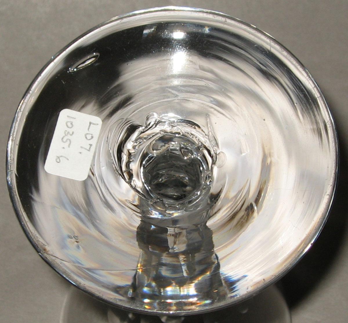 2007.0023.006 Colorless glass faceted stem wineglass (underside)